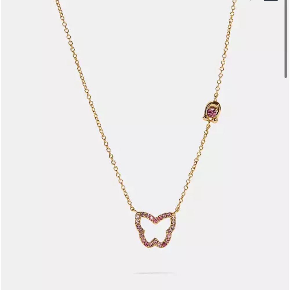 Coach Butterfly necklace with pink Swarovski crystals